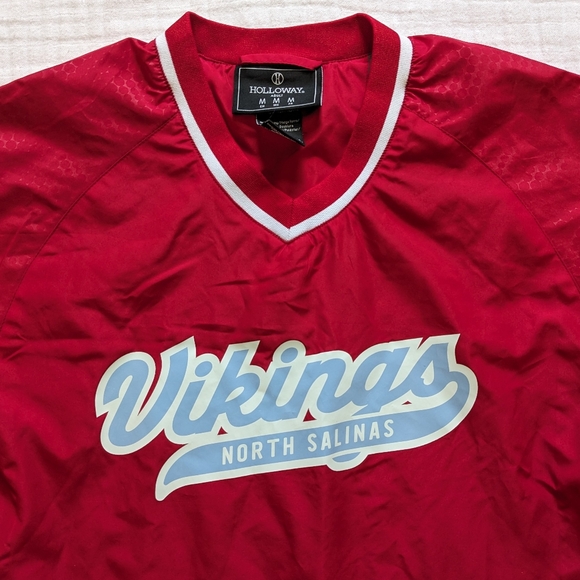 Holloway Pullover Windbreaker Jacket Mens Medium Red Vikings North Salinas Y2K - Picture 3 of 8